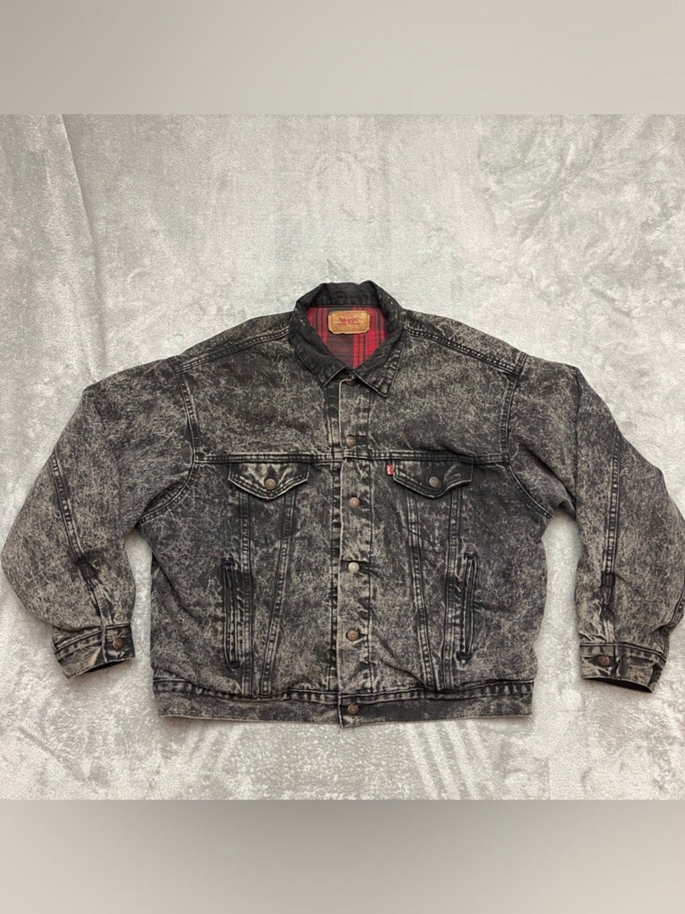 Vintage Levi's Black Stone Wash Jacket XL 70417-9419 Buffalo Plaid Lined USA